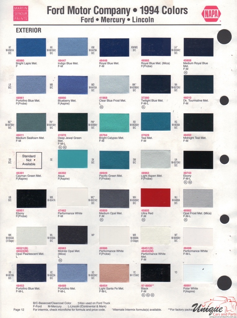1994 Ford Paint Charts Sherwin-Williams 2